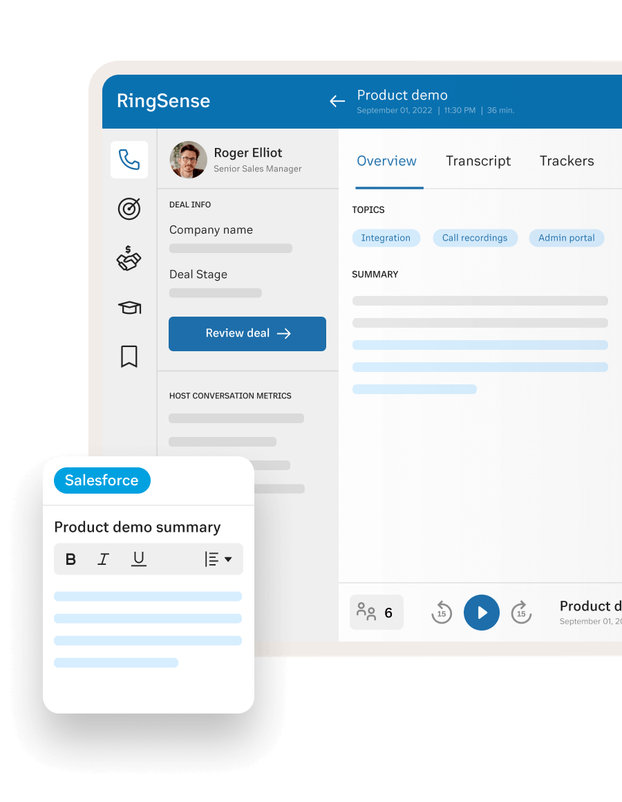 Tableau de bord RingSense de l’application RingCentral