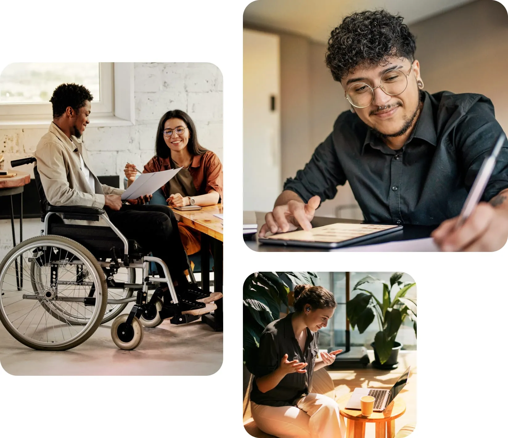 Images of three people of different ethnicities and identities