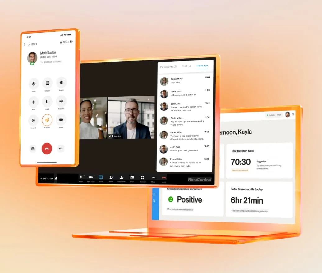 Different devices showing RingCentral meeting on screens 