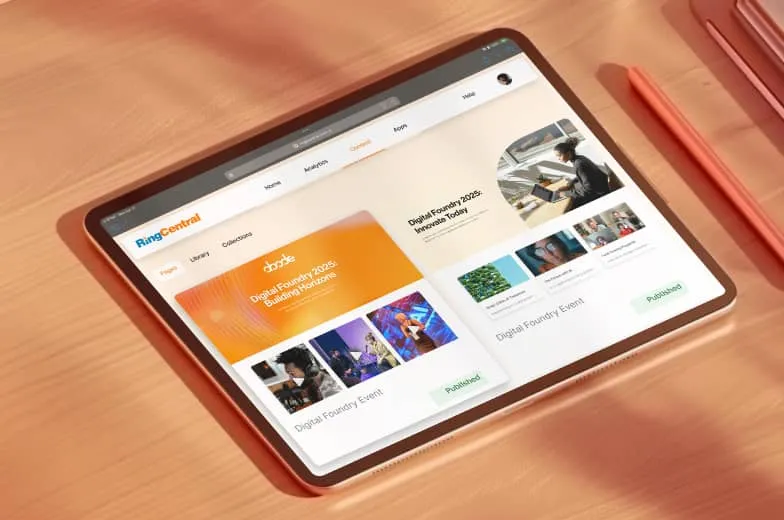 Library of past events attended via RingCentral Events displayed on a tablet screen