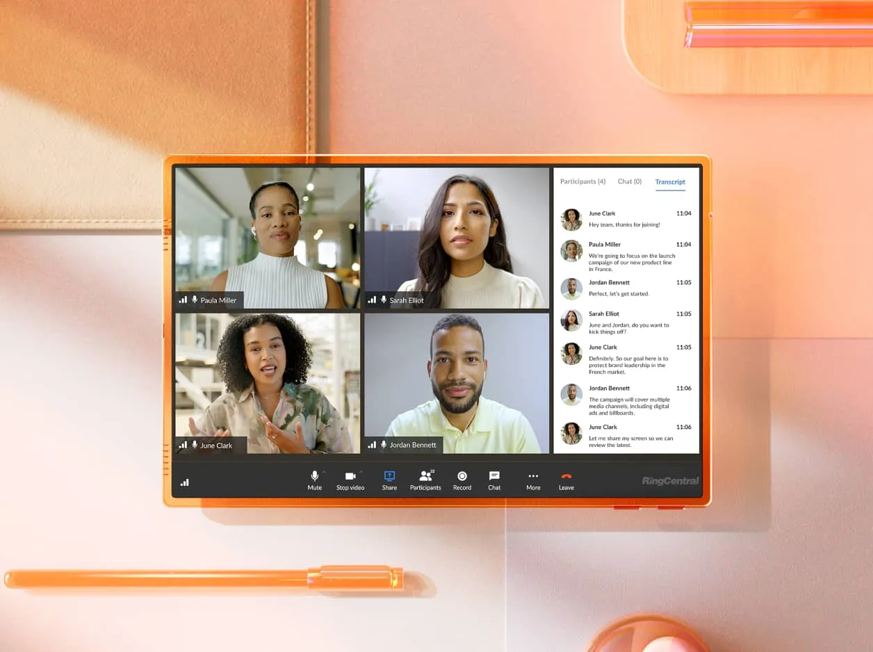 Real-time transcription displayed during a RingCentral Video meeting