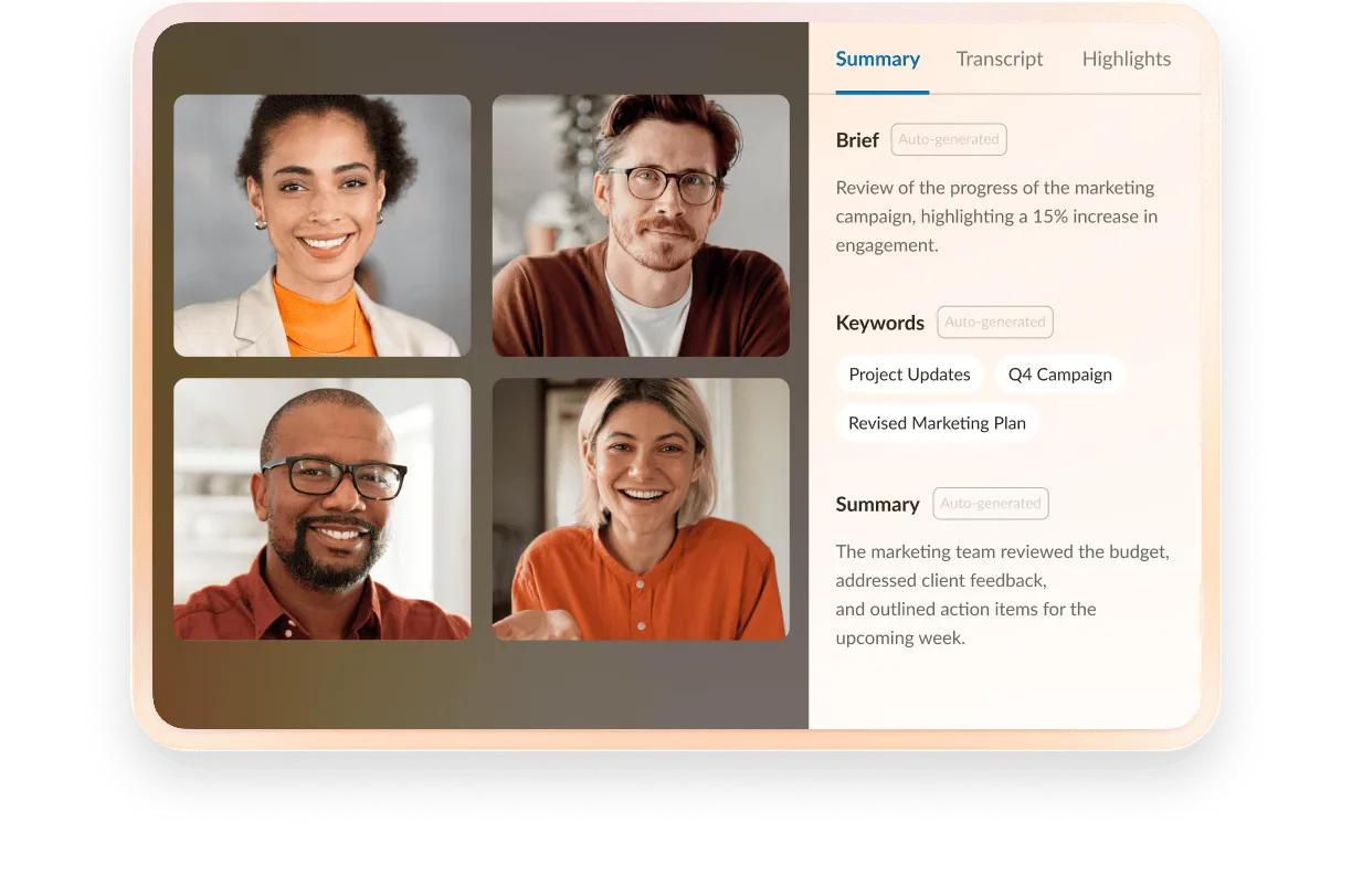 AI-generated meeting summary available after a RingCentral Video meeting