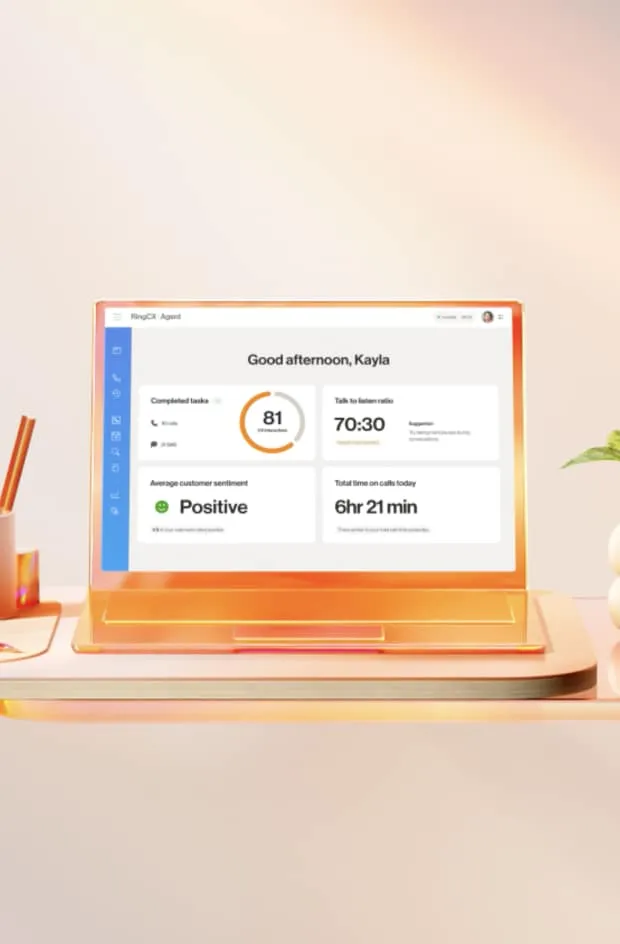 The RingCX Desktop app open in a laptop
