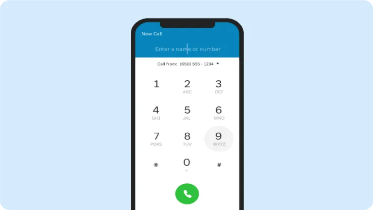 Screenshot of RingCentral app dial pad on mobile phone