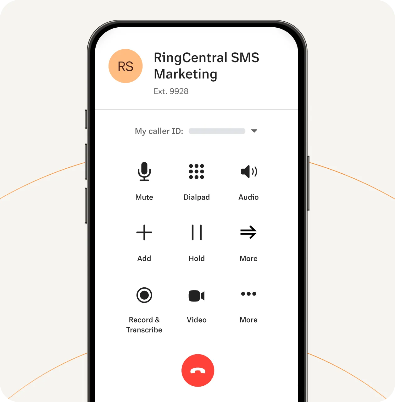 The Caller ID displayed on an ongoing phone call in the RingCentral mobile app