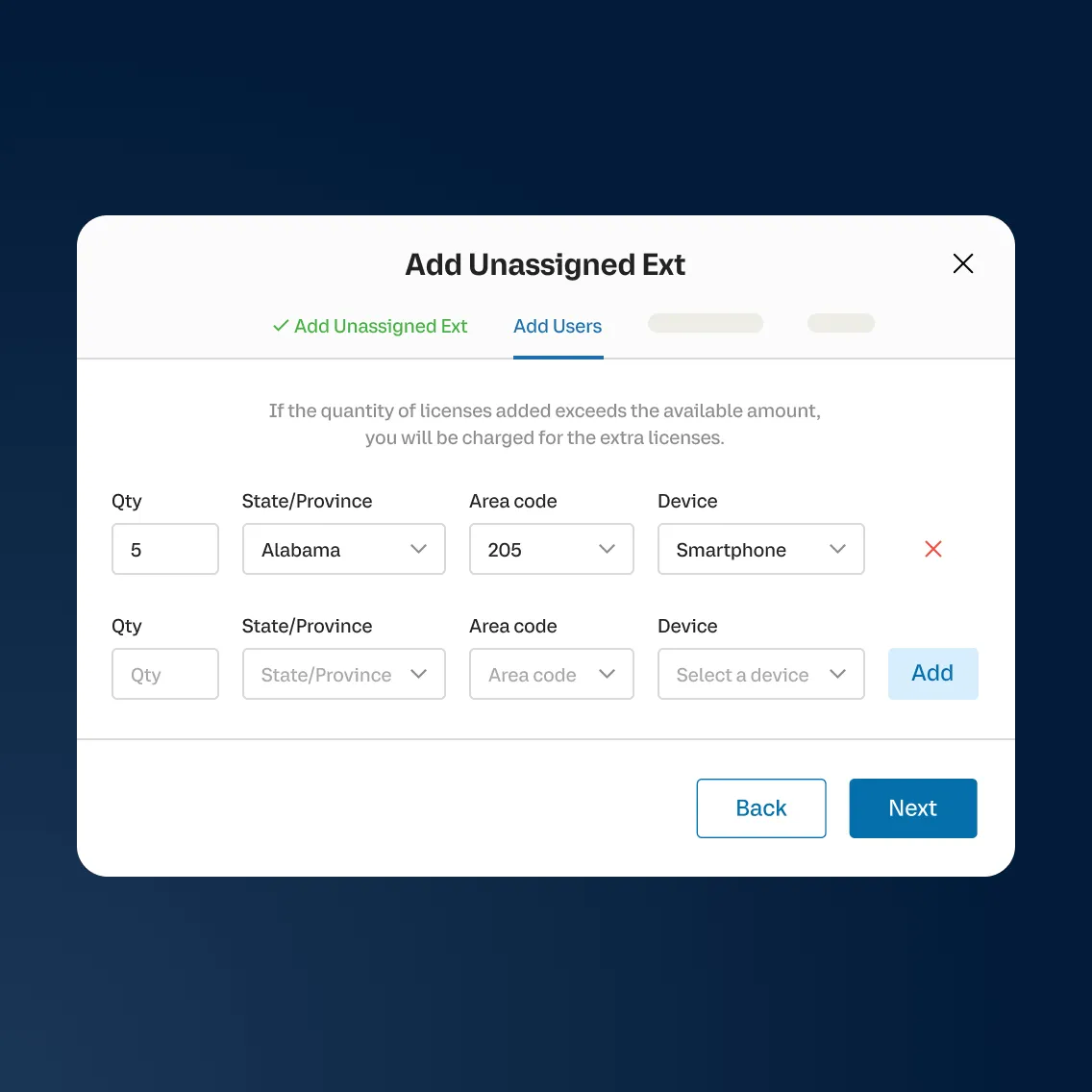 The RingCentral Extension Number dashboard in a RingCentral admin account