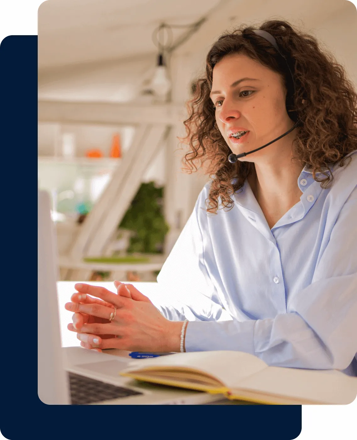 A woman waiting for a call to connect in the RingCentral app