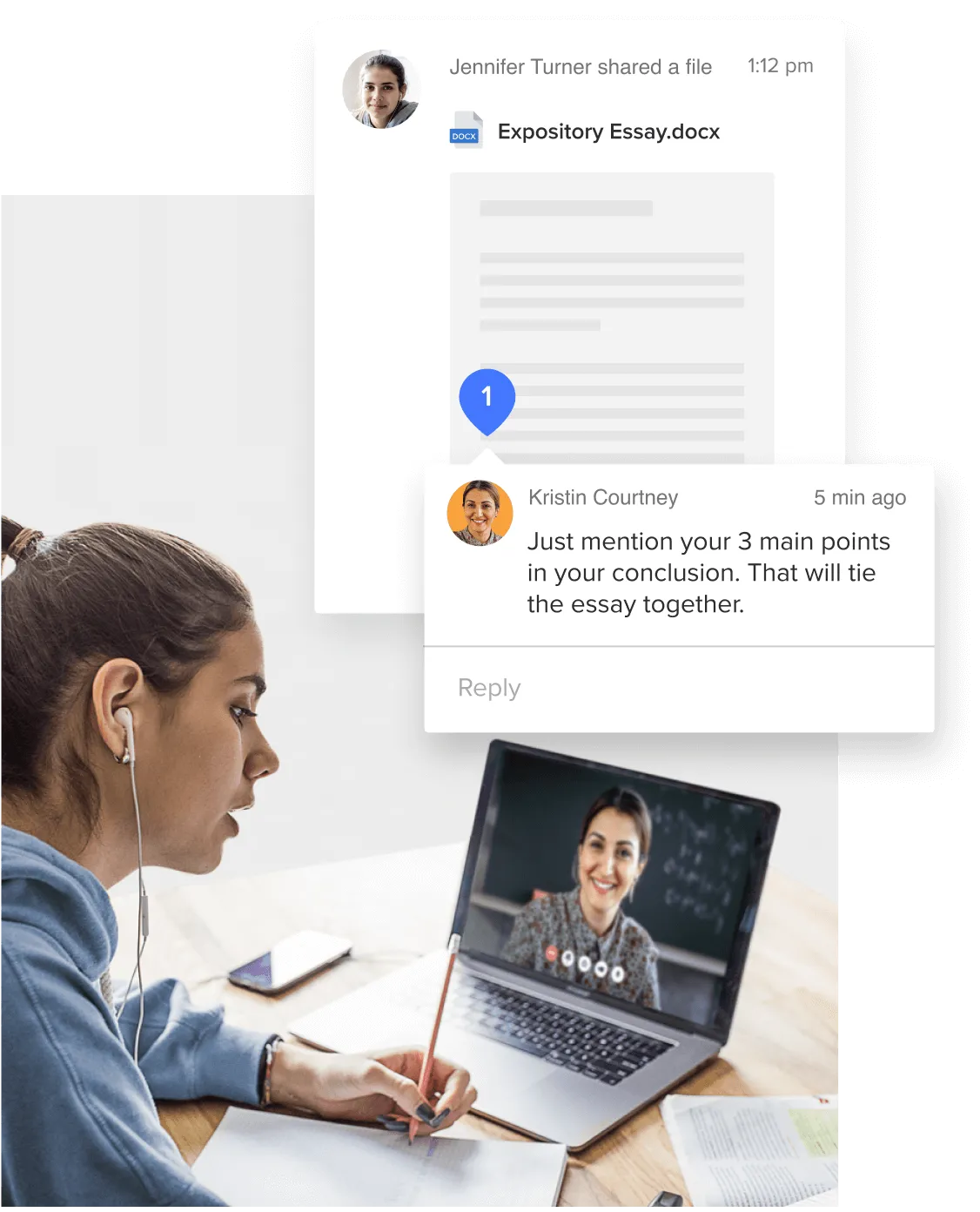A female student attending virtual classes via RingCentral