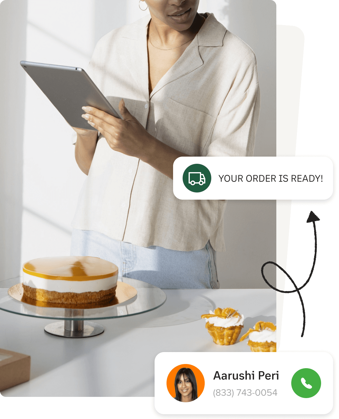 Woman informs client about her order via RingCentral app