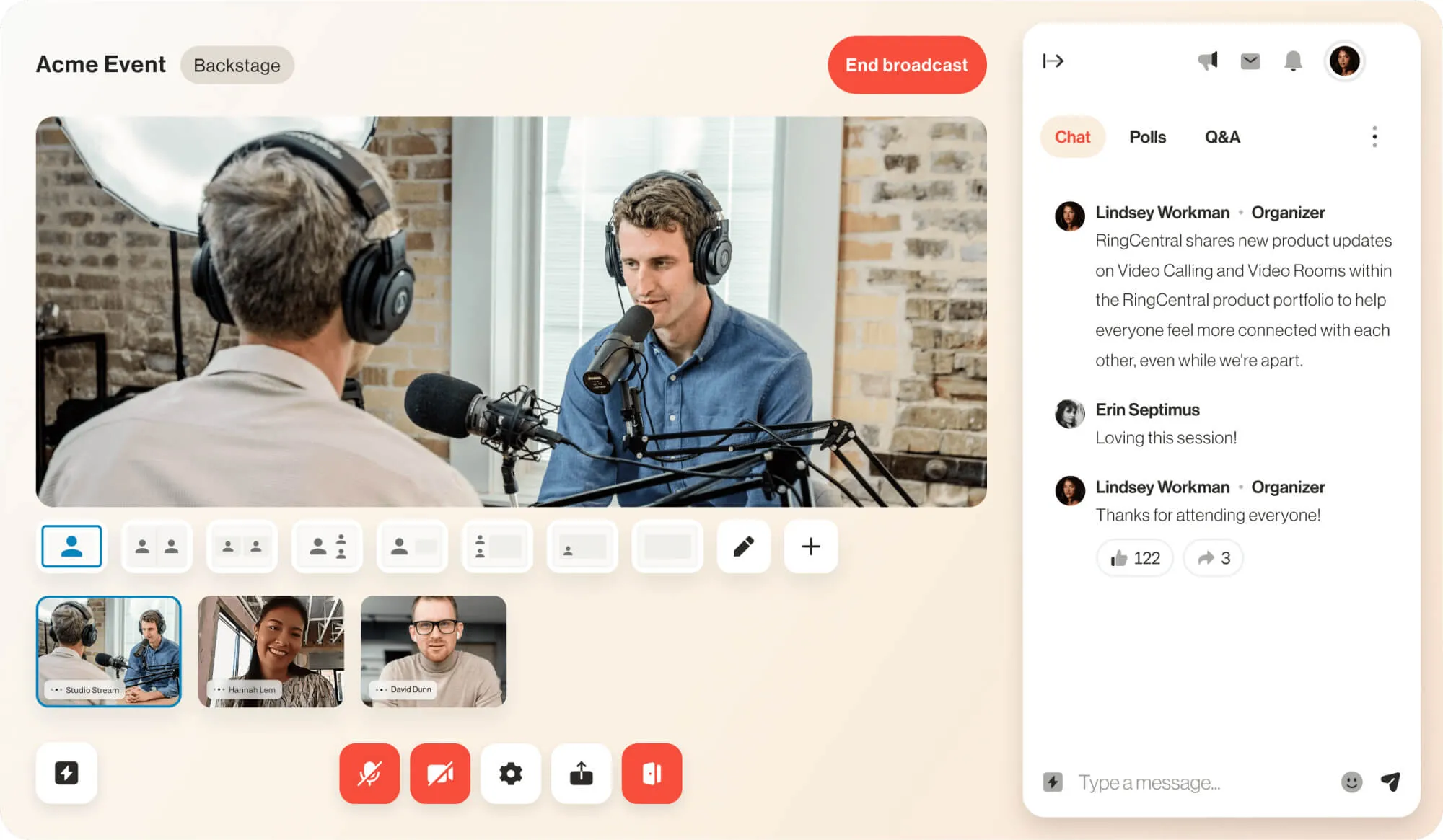 A broadcast of a behind the scenes of an event shown via RingCentral Events