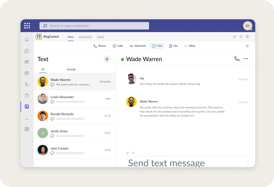 The RingCentral app integration in Microsoft Teams