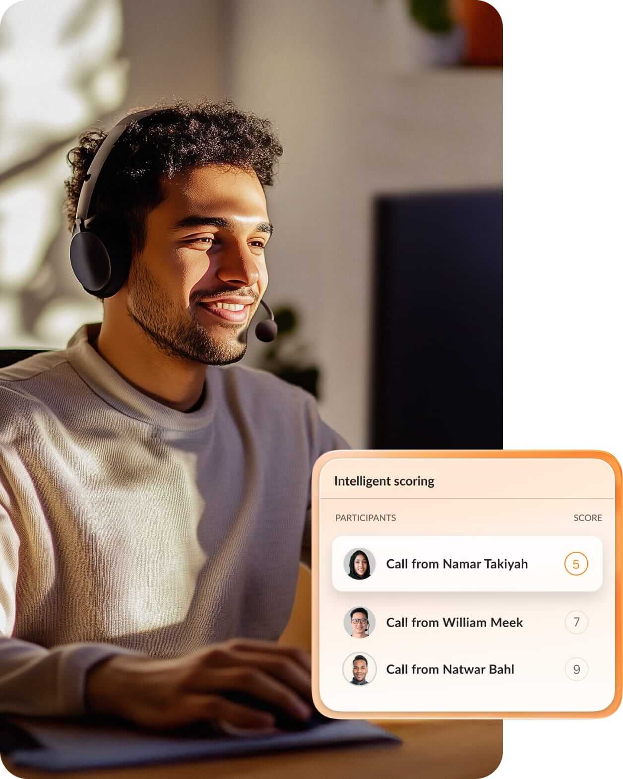 A contact center manager reviewing agent performance with RingCX intelligent scoring