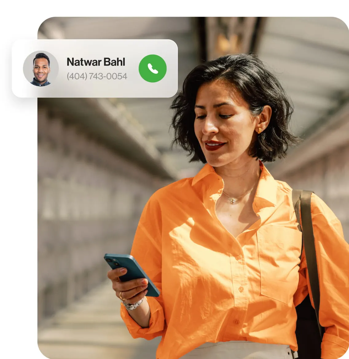 A woman getting an incoming phone call on her RingCentral mobile app