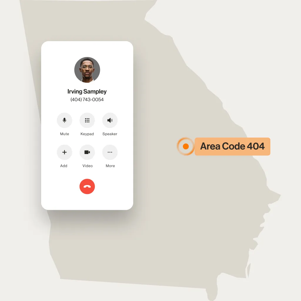 A contact displayed on the RingCentral dialpad over the Georgia map
