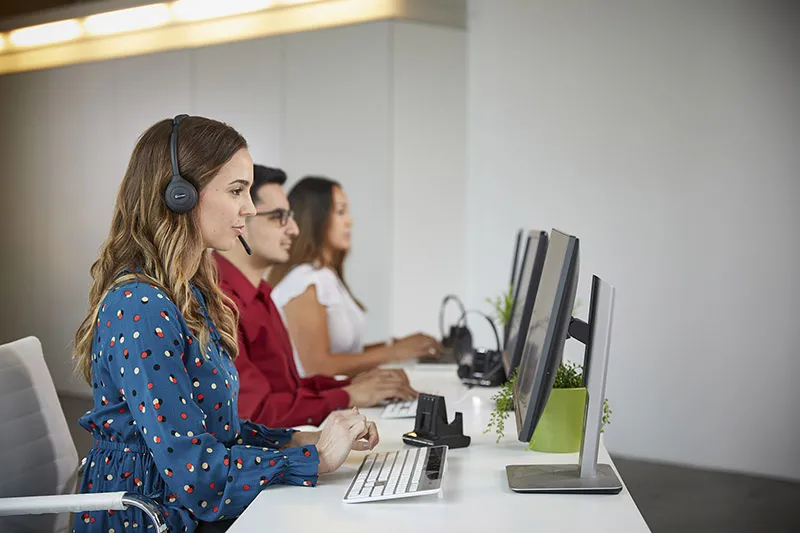 Call center agents waiting for their call assignment