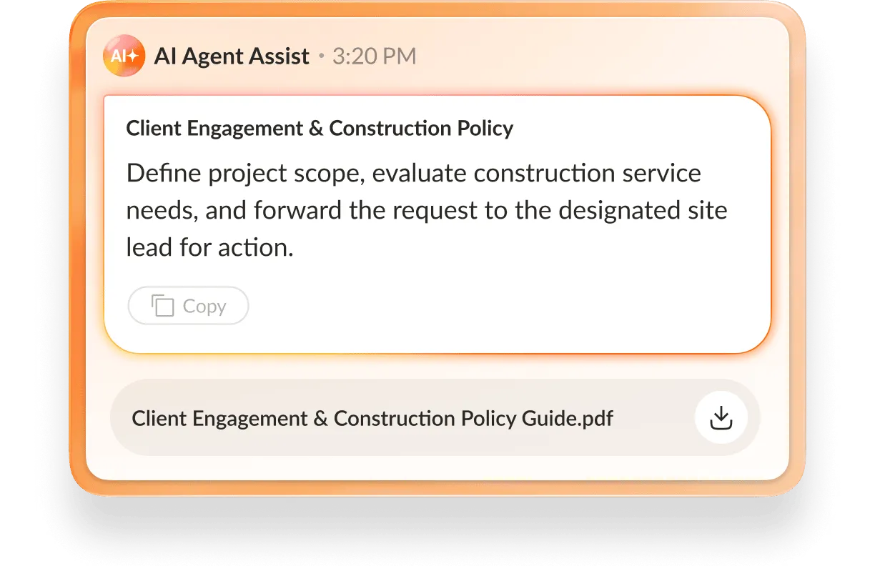 Agent using AI Agent Assist to help with client engagement.