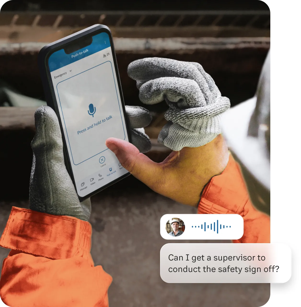 The RingCentral Push to Talk feature in use on a mobile phone