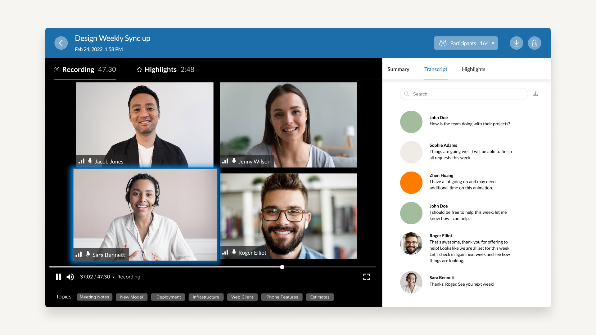 Une équipe de designers en pleine visioconférence sur l'application RingCentral